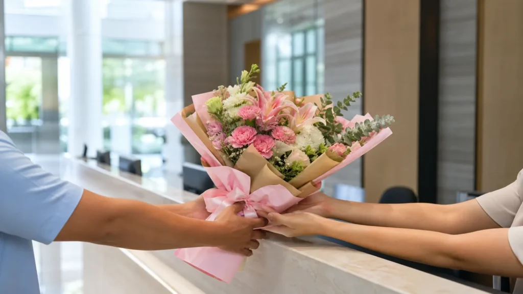 Fresh flower bouquet delivered to a Cebu reception desk